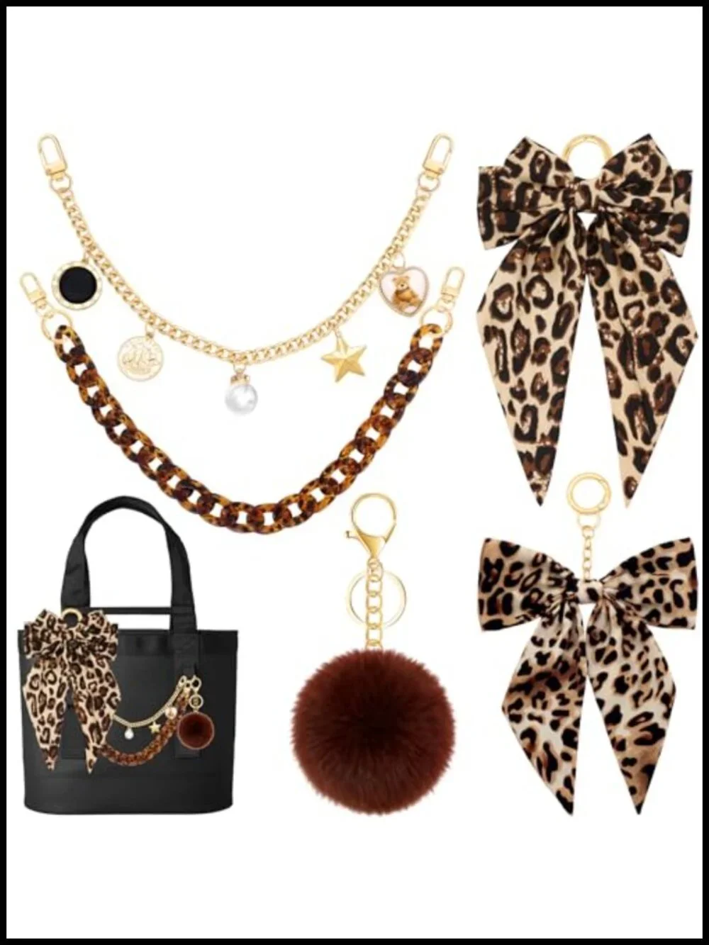 5PCS Tote Bag Decor Kit with Pearl Chain & Bow Charms
